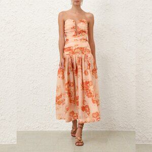 Zimmermann Cascadian Floral Strapless Midi Dress